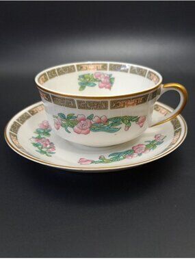 Syracuse Indian Tree Pink Tea Cup & Saucer Set Floral Design Vintage